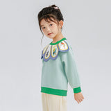 Realistic Bird Folding Pingfeng Style Painting Cloud Collar Color Contrast Pullover Sweatshirt for Kids