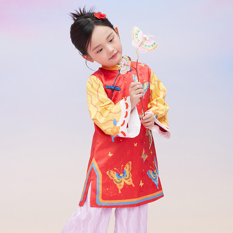 Floral Journey Wonderful Butterflies Color Block Qipao Cheongsam Dress-2 -  NianYi, Chinese Traditional Clothing for Kids