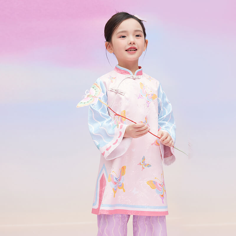 Floral Journey Wonderful Butterflies Color Block Qipao Cheongsam Dress-3 -  NianYi, Chinese Traditional Clothing for Kids