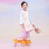 Floral Journey Wonderful Butterflies Color Block Qipao Cheongsam Dress-4 -  NianYi, Chinese Traditional Clothing for Kids