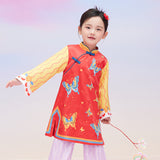 Floral Journey Wonderful Butterflies Color Block Qipao Cheongsam Dress-6 -  NianYi, Chinese Traditional Clothing for Kids
