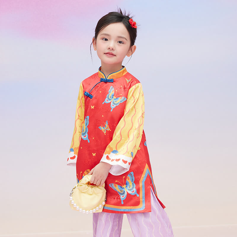 Floral Journey Wonderful Butterflies Color Block Qipao Cheongsam Dress-7 -  NianYi, Chinese Traditional Clothing for Kids