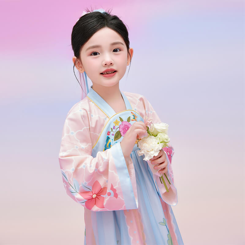 Floral Journey Butterflies and Flowers Hanfu Dress-4 -  NianYi, Chinese Traditional Clothing for Kids
