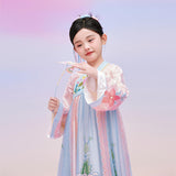 Floral Journey Butterflies and Flowers Hanfu Dress-6-color-Cloud Water Blue -  NianYi, Chinese Traditional Clothing for Kids