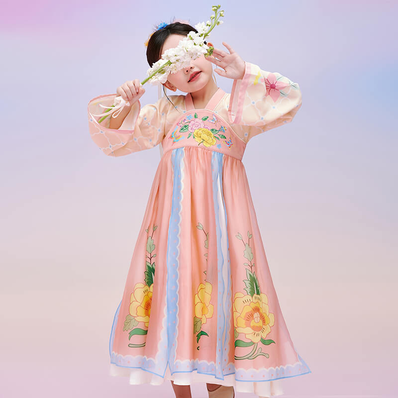 Floral Journey Butterflies and Flowers Hanfu Dress-7-color-Persian Silk Pink -  NianYi, Chinese Traditional Clothing for Kids
