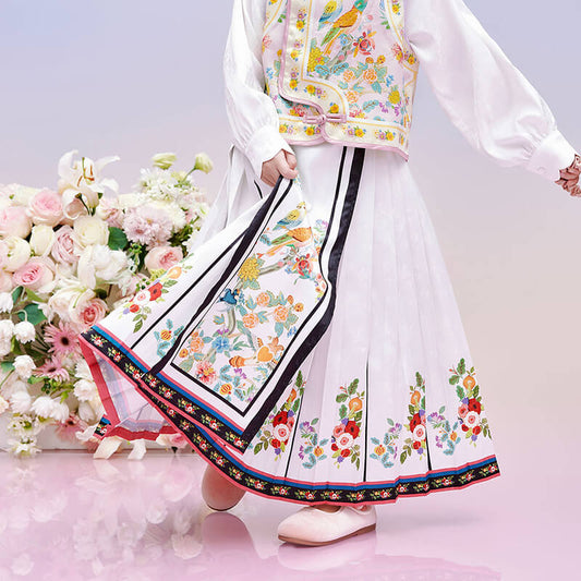 Floral Journey Bird and Flower Mamian Hanfu Dress-1 -  NianYi, Chinese Traditional Clothing for Kids