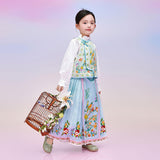 Floral Journey Bird and Flower Mamian Hanfu Dress-4-color-Cloud Water Blue -  NianYi, Chinese Traditional Clothing for Kids