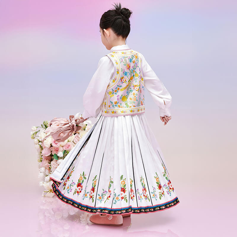 Floral Journey Bird and Flower Mamian Hanfu Dress-5 -  NianYi, Chinese Traditional Clothing for Kids