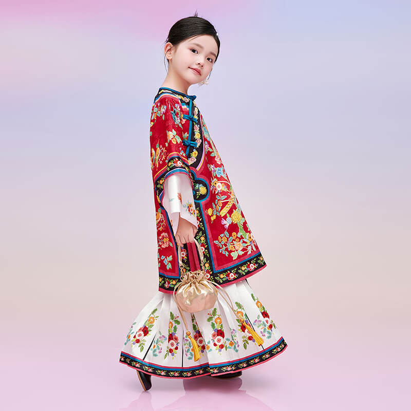 Floral Journey Bird and Flower Mamian Hanfu Dress-8 -  NianYi, Chinese Traditional Clothing for Kids