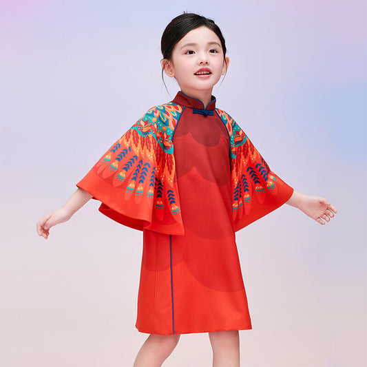 Floral Journey Wide Sleeves Gradient Dress-1 -  NianYi, Chinese Traditional Clothing for Kids