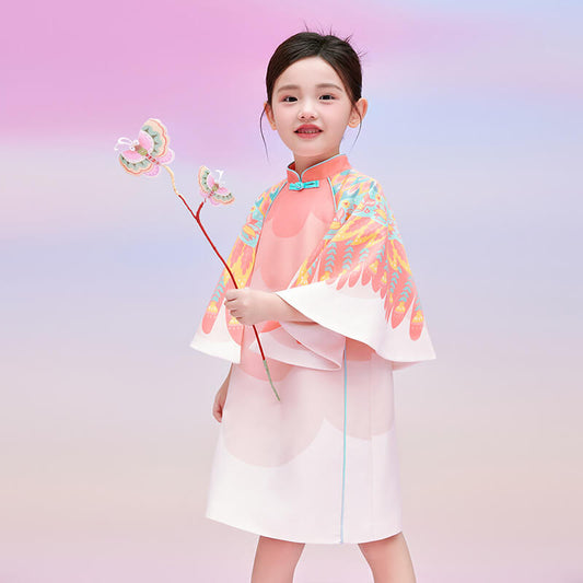 Floral Journey Wide Sleeves Gradient Dress-2 -  NianYi, Chinese Traditional Clothing for Kids