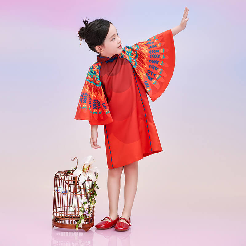 Floral Journey Wide Sleeves Gradient Dress-3 -  NianYi, Chinese Traditional Clothing for Kids