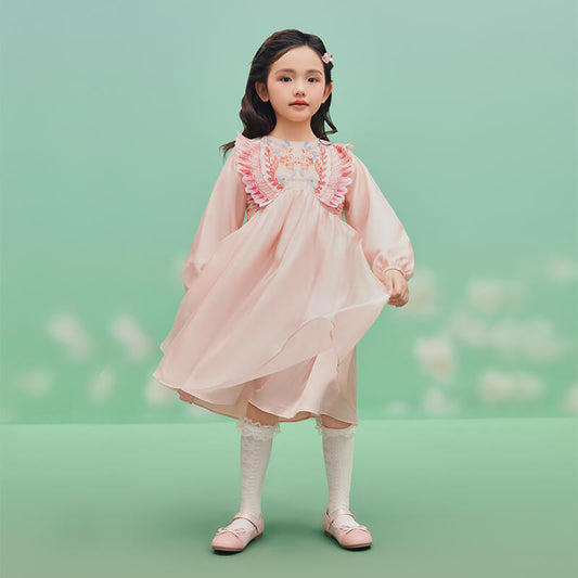 Floral Journey Bird and Flower Glitter Feel Dress-1 -  NianYi, Chinese Traditional Clothing for Kids
