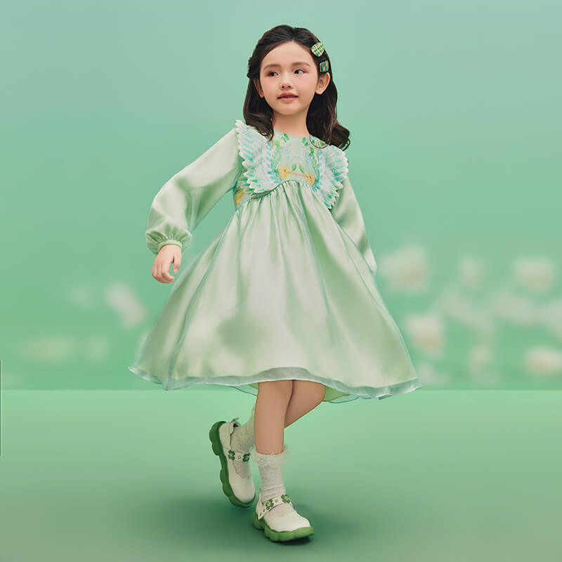 Floral Journey Bird and Flower Glitter Feel Dress-2 -  NianYi, Chinese Traditional Clothing for Kids
