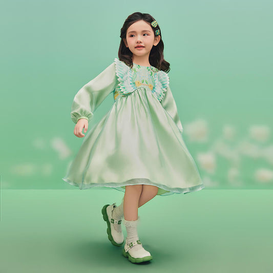 Floral Journey Bird and Flower Glitter Feel Dress-2 -  NianYi, Chinese Traditional Clothing for Kids