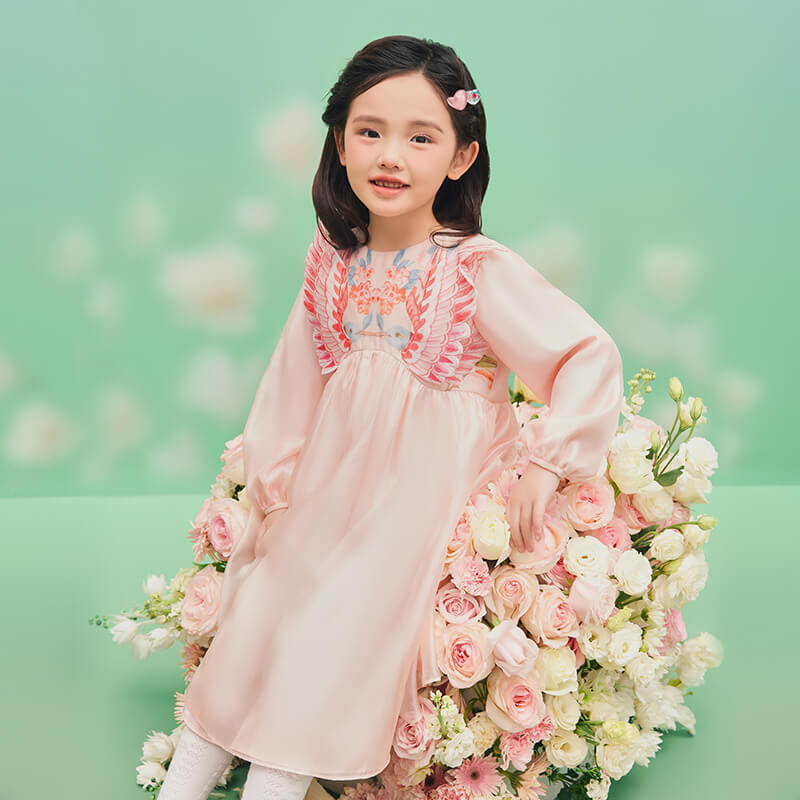Floral Journey Bird and Flower Glitter Feel Dress-5 -  NianYi, Chinese Traditional Clothing for Kids
