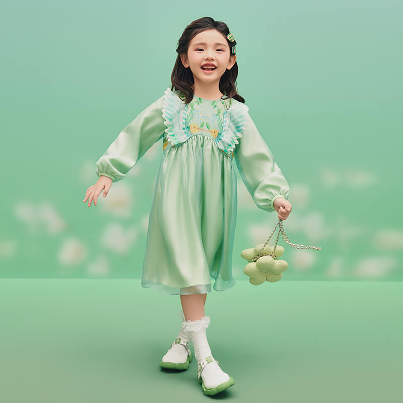Floral Journey Bird and Flower Glitter Feel Dress-9 -  NianYi, Chinese Traditional Clothing for Kids
