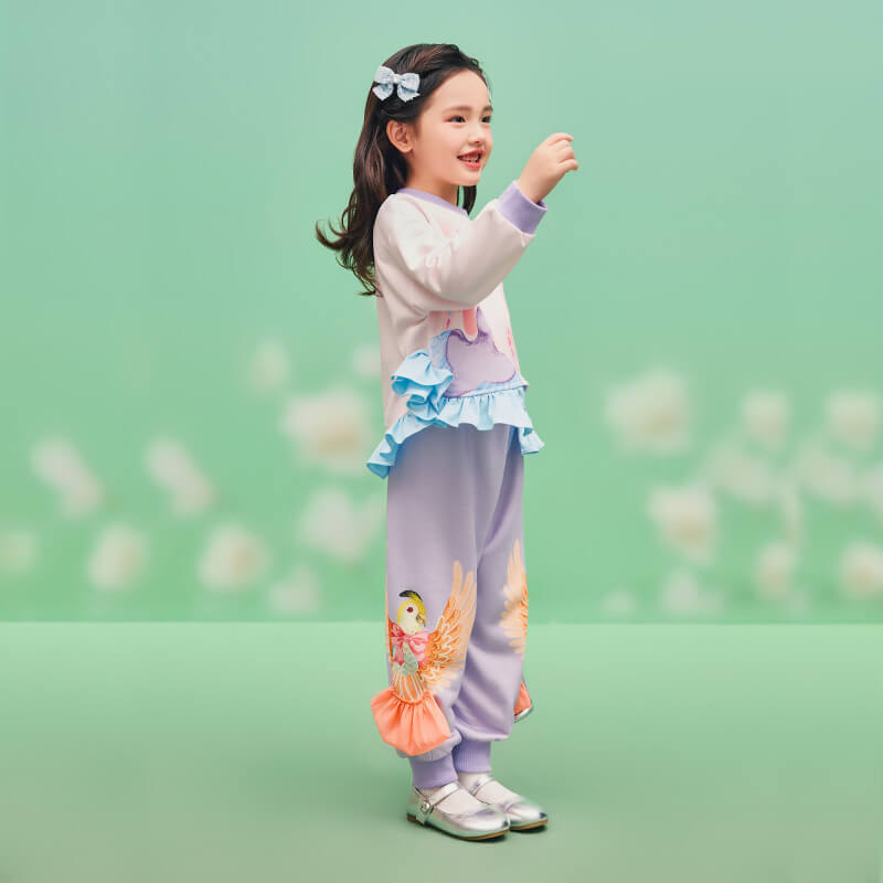 Floral Journey Parrot Print Sweatpants-7 -  NianYi, Chinese Traditional Clothing for Kids