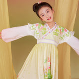 Floral Journey Flower and Parrot Print Wide Sleeves Hanfu Dress-3 -  NianYi, Chinese Traditional Clothing for Kids