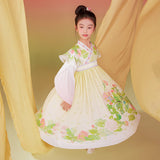 Floral Journey Flower and Parrot Print Wide Sleeves Hanfu Dress-5 -  NianYi, Chinese Traditional Clothing for Kids