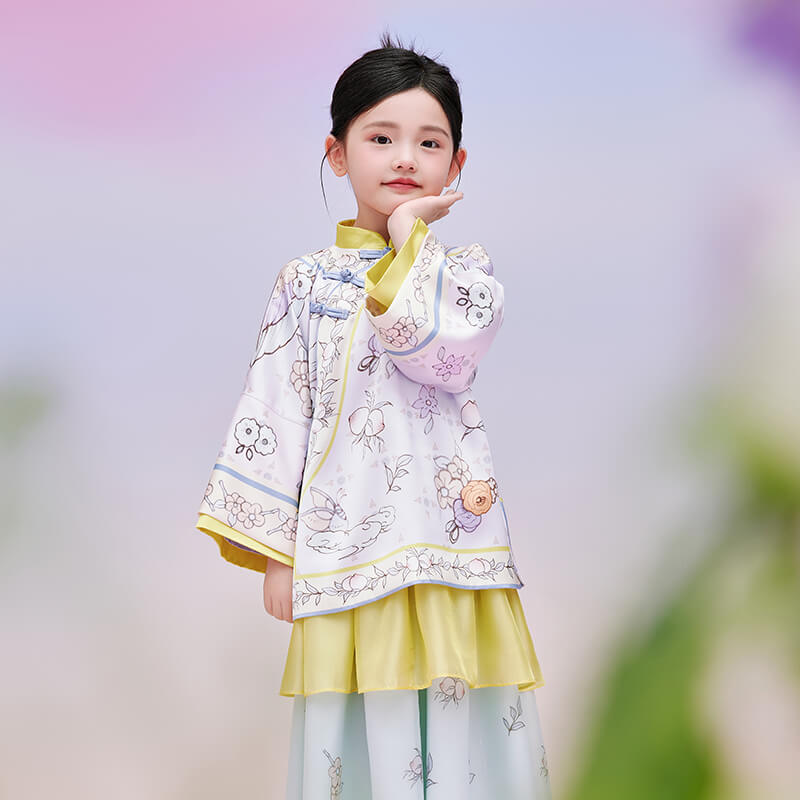 Floral Journey Bird and Flower Modern Style Qi Cheongsam Dress-1 -  NianYi, Chinese Traditional Clothing for Kids