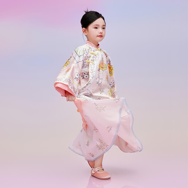 Floral Journey Bird and Flower Modern Style Qi Cheongsam Dress-4 -  NianYi, Chinese Traditional Clothing for Kids