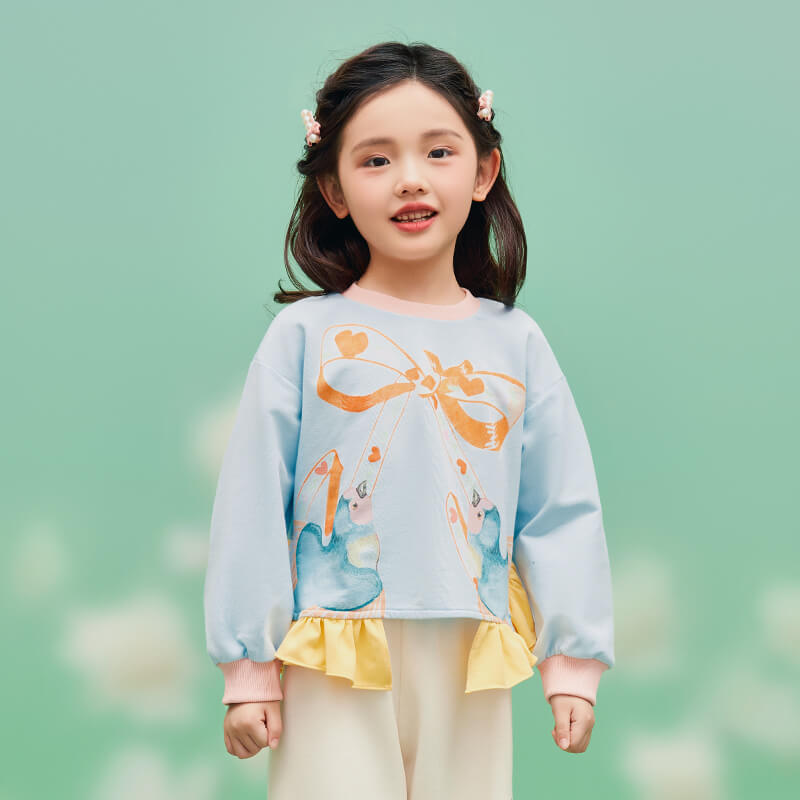 Floral Journey Joyful Sparrows Flare Hemline Sweatshirt-1 -  NianYi, Chinese Traditional Clothing for Kids