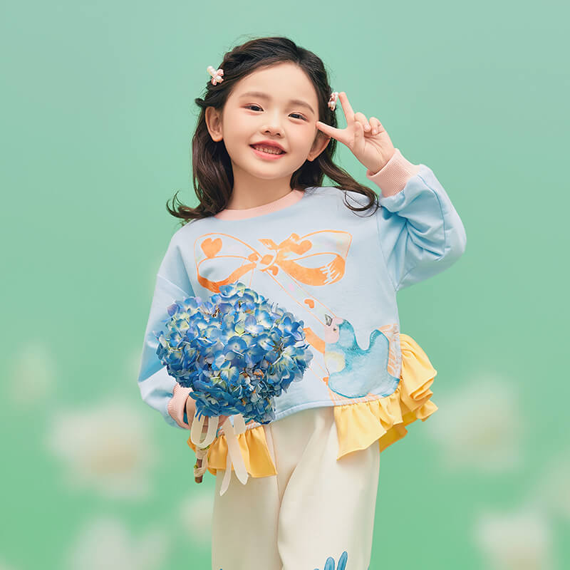 Floral Journey Joyful Sparrows Flare Hemline Sweatshirt-3-color-Star Blue -  NianYi, Chinese Traditional Clothing for Kids