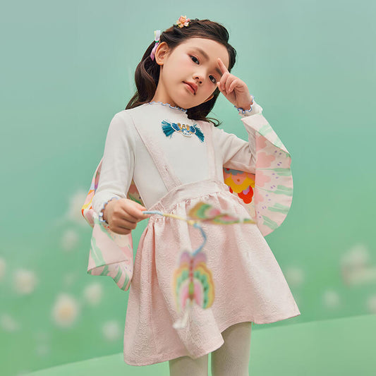 Floral Journey Flying Shape Like Overall Dress-5-color-Pale Crimson -  NianYi, Chinese Traditional Clothing for Kids