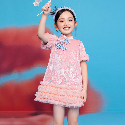 Floral Journey Jacquard Velvet Modern Cheongsam-1 -  NianYi, Chinese Traditional Clothing for Kids