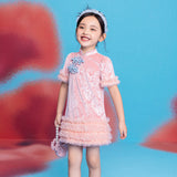 Floral Journey Jacquard Velvet Modern Cheongsam-3-color-Peony Pink -  NianYi, Chinese Traditional Clothing for Kids