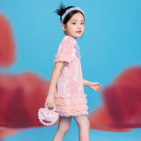 Floral Journey Jacquard Velvet Modern Cheongsam-4 -  NianYi, Chinese Traditional Clothing for Kids