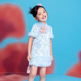 Floral Journey Jacquard Velvet Modern Cheongsam-5-color-Star Blue -  NianYi, Chinese Traditional Clothing for Kids