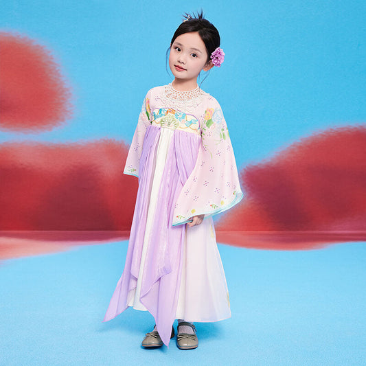 Floral Journey Bloom Garden Colorblock Layered Hanfu-1 -  NianYi, Chinese Traditional Clothing for Kids
