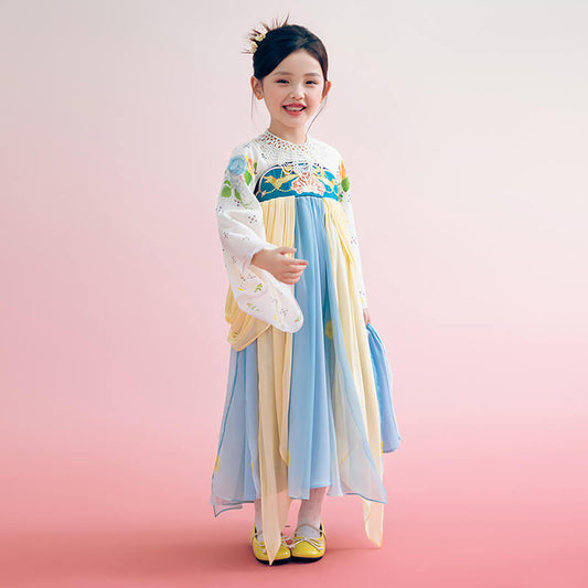 Floral Journey Bloom Garden Colorblock Layered Hanfu-2 -  NianYi, Chinese Traditional Clothing for Kids