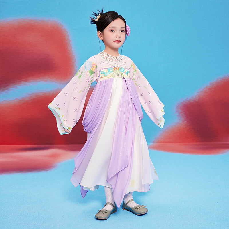 Floral Journey Bloom Garden Colorblock Layered Hanfu-3-color-Pale Crimson -  NianYi, Chinese Traditional Clothing for Kids