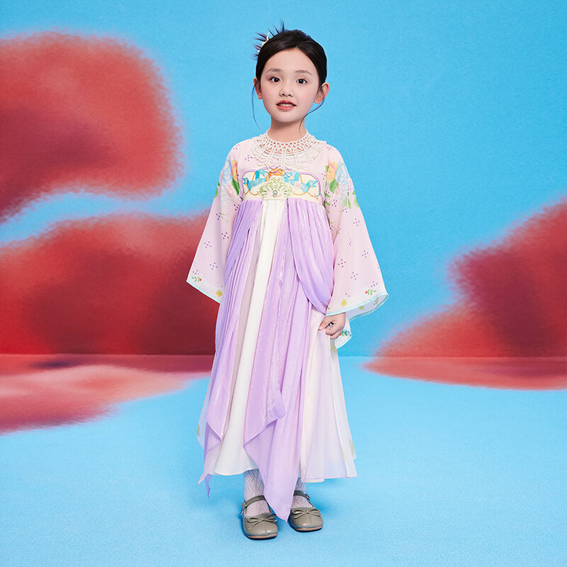 Floral Journey Bloom Garden Colorblock Layered Hanfu-4 -  NianYi, Chinese Traditional Clothing for Kids
