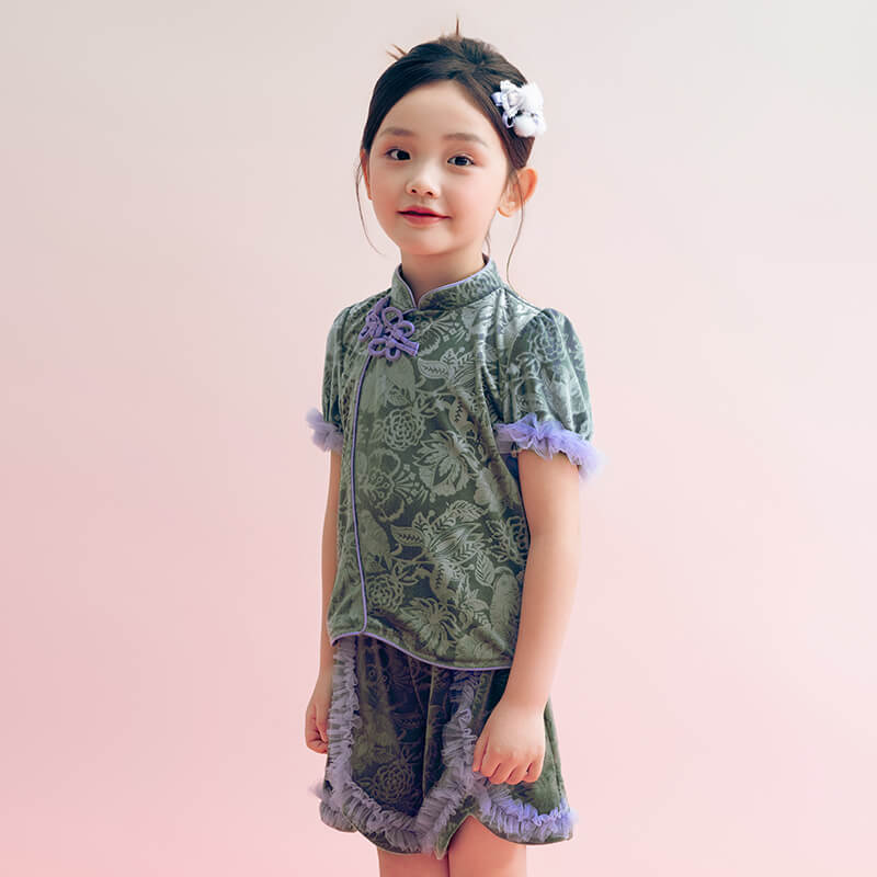 Floral Journey Jaquard Velvet Mandarin Shirt-3 -  NianYi, Chinese Traditional Clothing for Kids