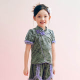 Floral Journey Jaquard Velvet Mandarin Shirt-9-color-Wave Green -  NianYi, Chinese Traditional Clothing for Kids