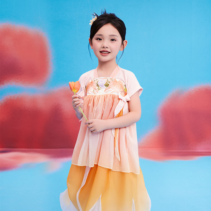 Floral Journey Longlast Joy Carp Embroidery Layered Hanfu-4-color-Briar Orange -  NianYi, Chinese Traditional Clothing for Kids