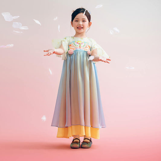 Floral Journey Radiant Color Layered Hanfu-1 -  NianYi, Chinese Traditional Clothing for Kids