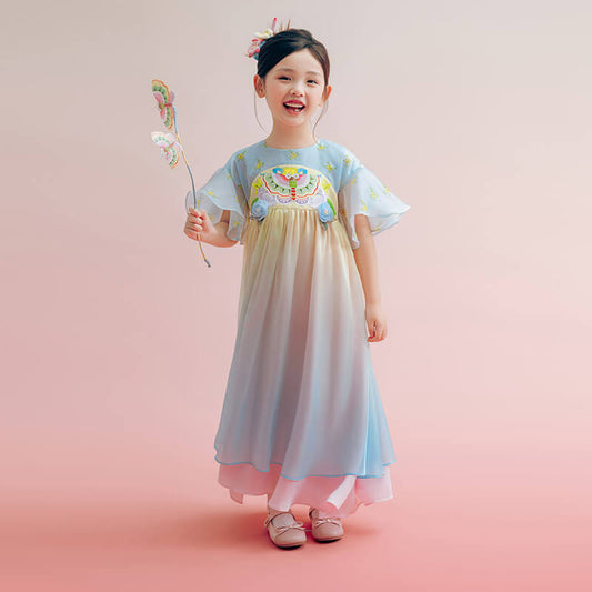 Floral Journey Radiant Color Layered Hanfu-2 -  NianYi, Chinese Traditional Clothing for Kids