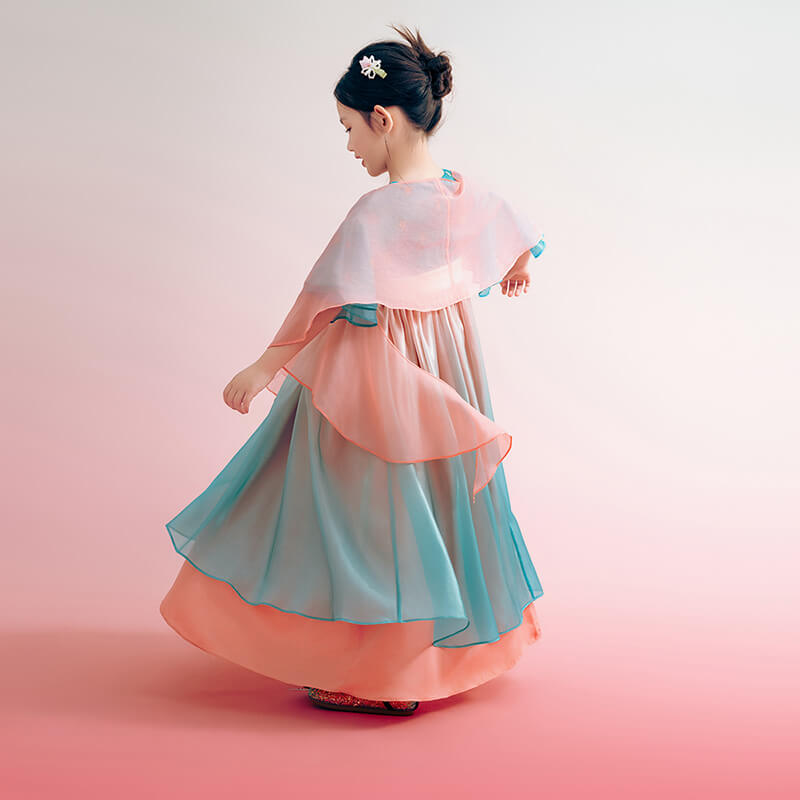 Floral Journey Radiant Color Layered Hanfu-4 -  NianYi, Chinese Traditional Clothing for Kids