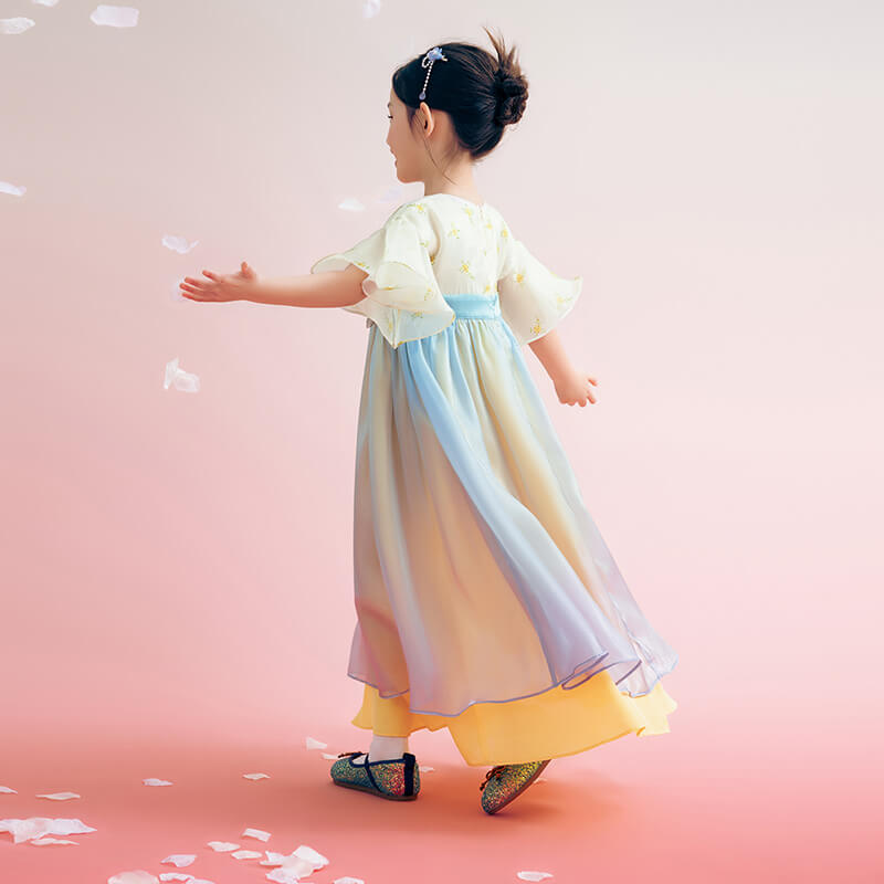 Floral Journey Radiant Color Layered Hanfu-6 -  NianYi, Chinese Traditional Clothing for Kids