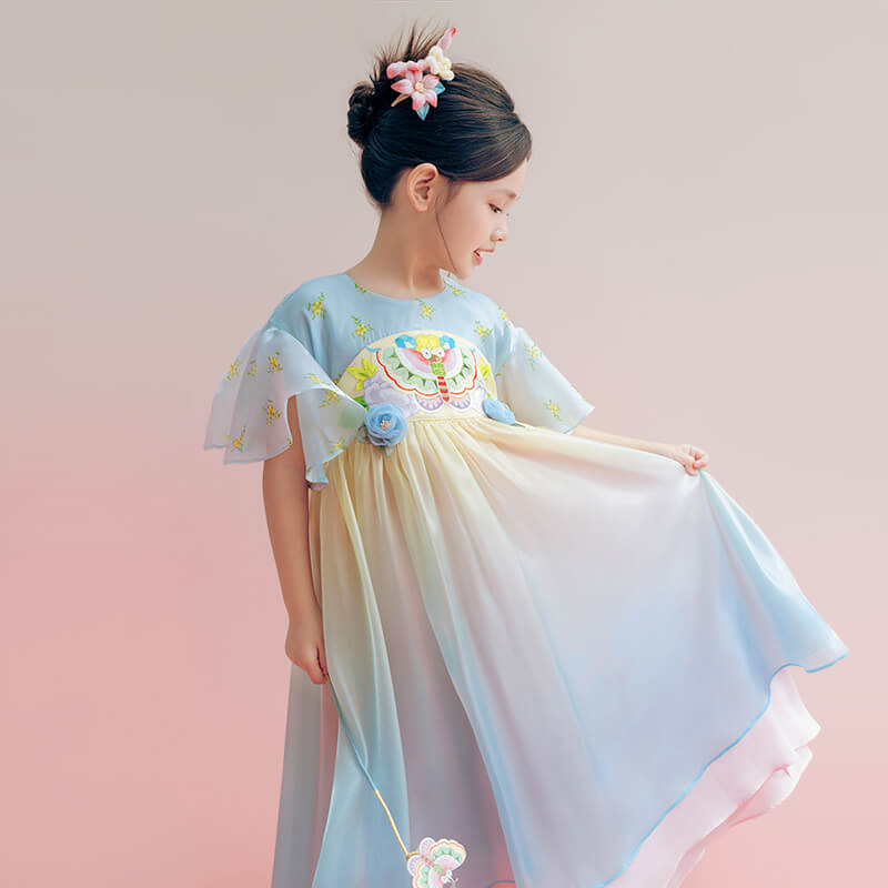 Floral Journey Radiant Color Layered Hanfu-8-color-Cloud Water Blue -  NianYi, Chinese Traditional Clothing for Kids