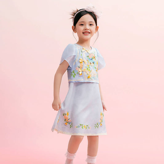 Floral Journey Animal Friend Modern Cheongsam Dress-1 -  NianYi, Chinese Traditional Clothing for Kids