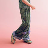 Floral Journey Jaquard Velvet Flare Pants-5-color-Wave Green -  NianYi, Chinese Traditional Clothing for Kids