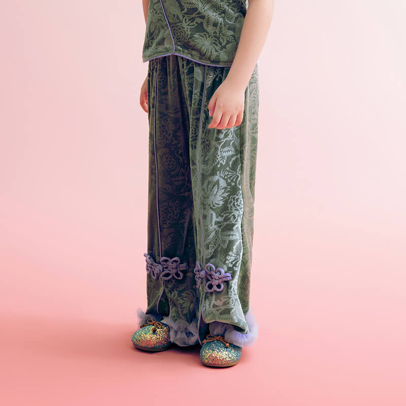 Floral Journey Jaquard Velvet Flare Pants-6 -  NianYi, Chinese Traditional Clothing for Kids