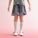 Floral Journey Jaquard Velvet Colorblock Shorts-3-color-Wave Green -  NianYi, Chinese Traditional Clothing for Kids