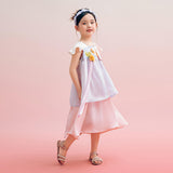 Floral Journey Asymmetric Sleeves Colorblock Layered Dress-2-color-First Peach Pink -  NianYi, Chinese Traditional Clothing for Kids